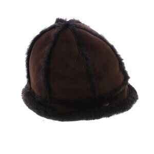 UGG Brown Shearling Leather Hat Fur Trim Winter Aviator Style OS